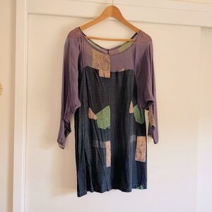 HANDMADE OSEIโ DURO Patchwork Silk Dress Purple, Artsy Unique